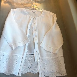 J Jill White linen cropped blouse